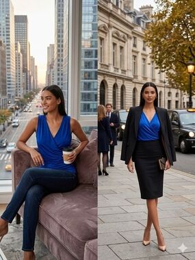 Express Royal Blue Sleeveless Wrap Top